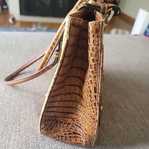 Brahmin Brown Tan Alligator Trim Double Handle Bucket Handbag Purse - Picture 13 of 16